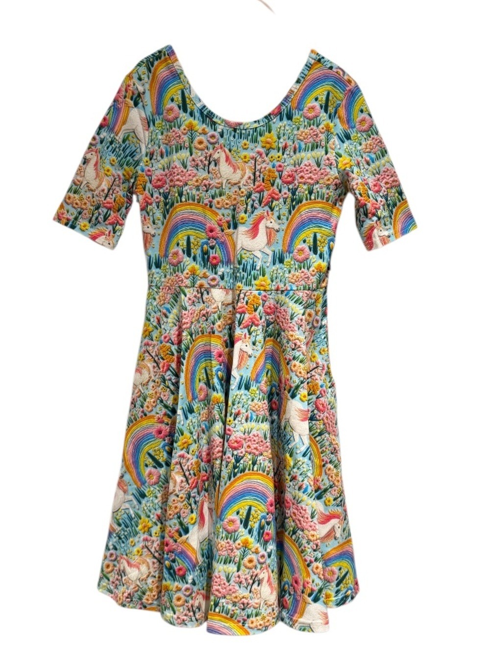 ROCK YOUR KID unicorn/rainbow/flower short sleeve twirl dress - size 10